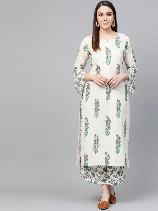 Off White Printed Cotton Kurta Set - Jashvi