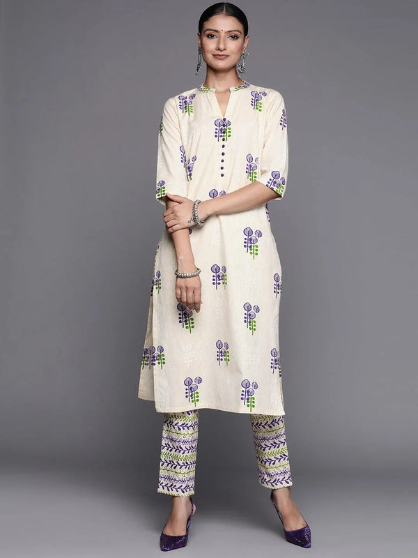 Off White Printed Cotton Straight Kurta Set - Jashvi