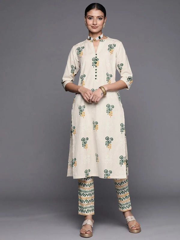 Off White Printed Cotton Straight Kurta Set - Jashvi