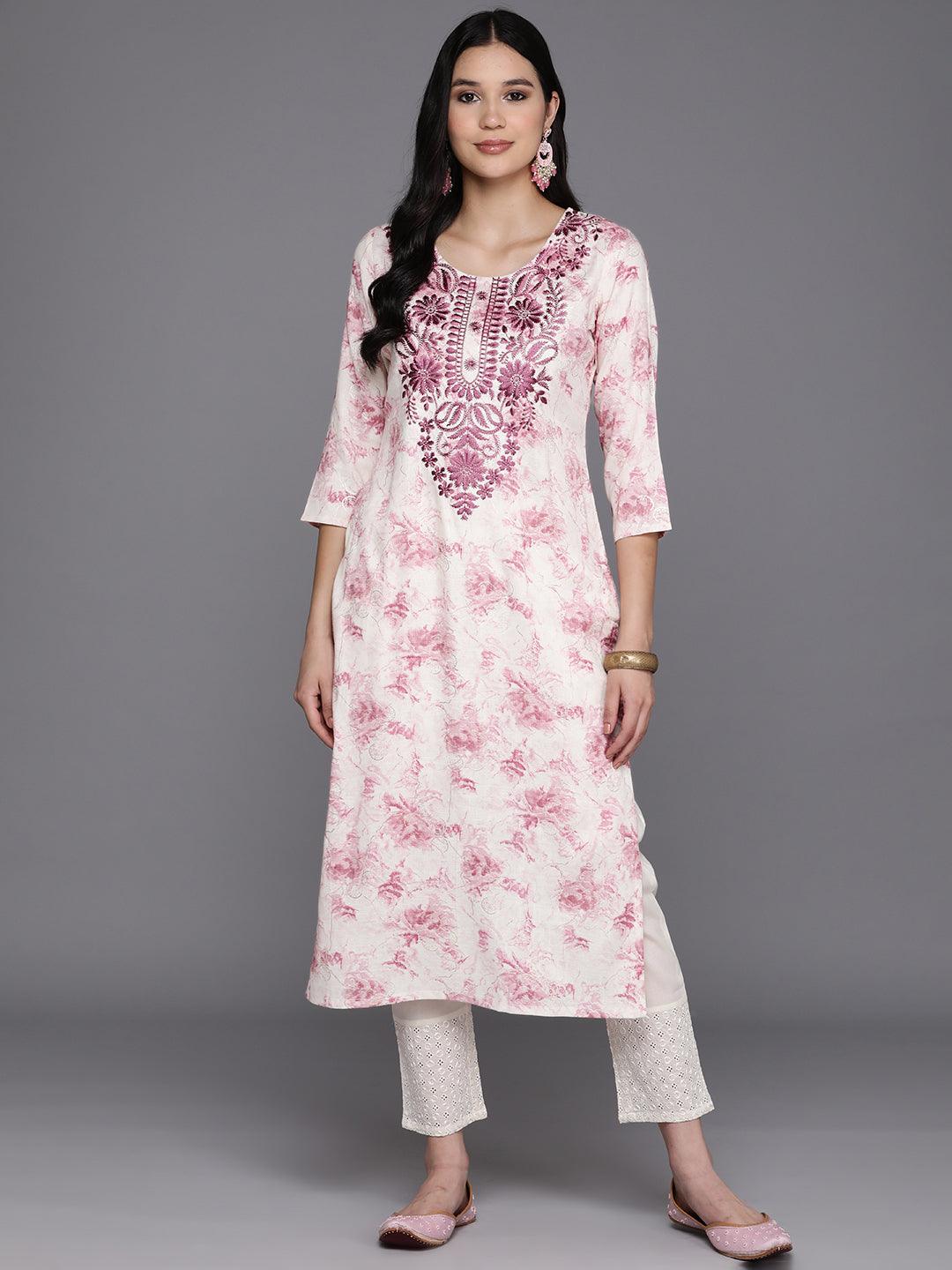 Off White Printed Rayon Straight Kurta - Jashvi