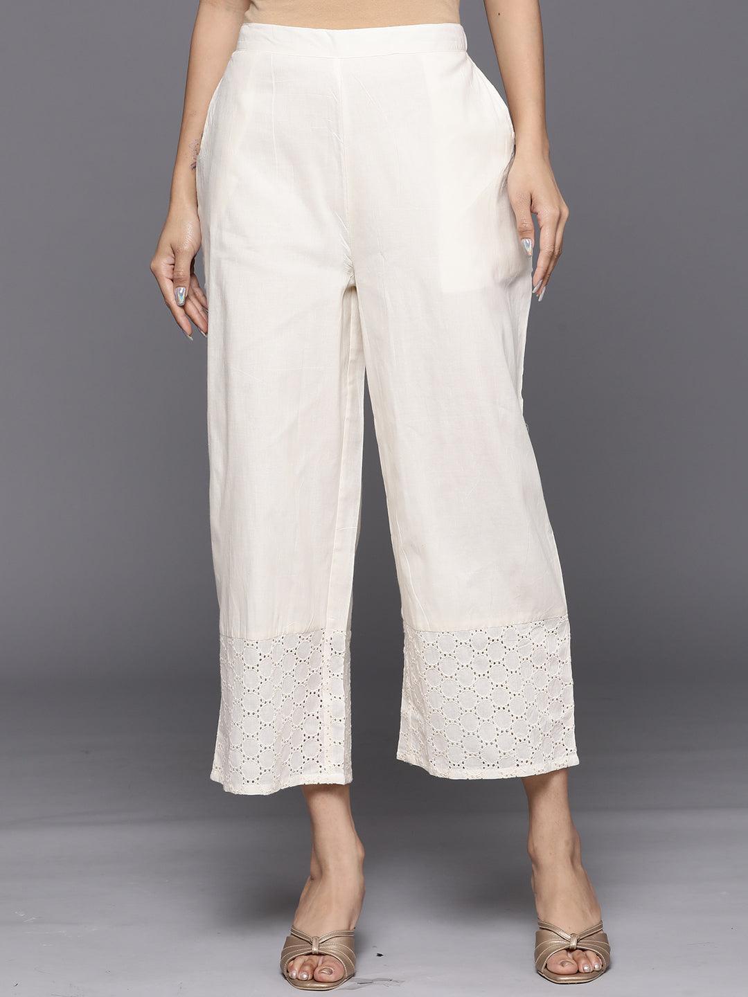 Off White Schiffli Cotton Palazzos - Jashvi