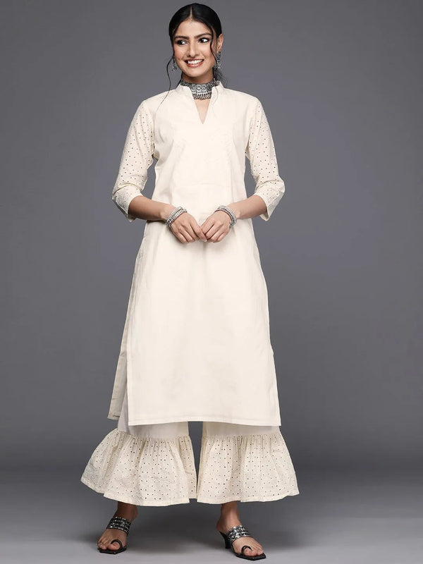 Off White Solid Cotton Kurta - Jashvi