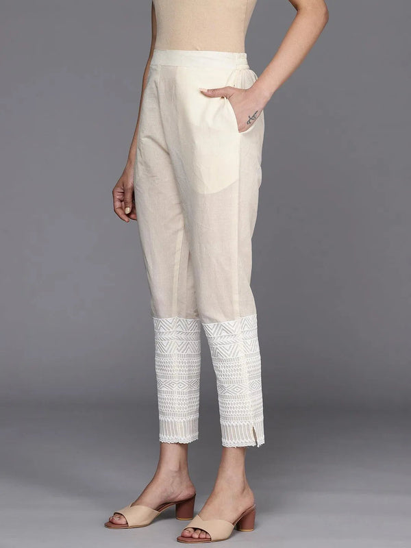 Off White Solid Cotton Trousers - Jashvi