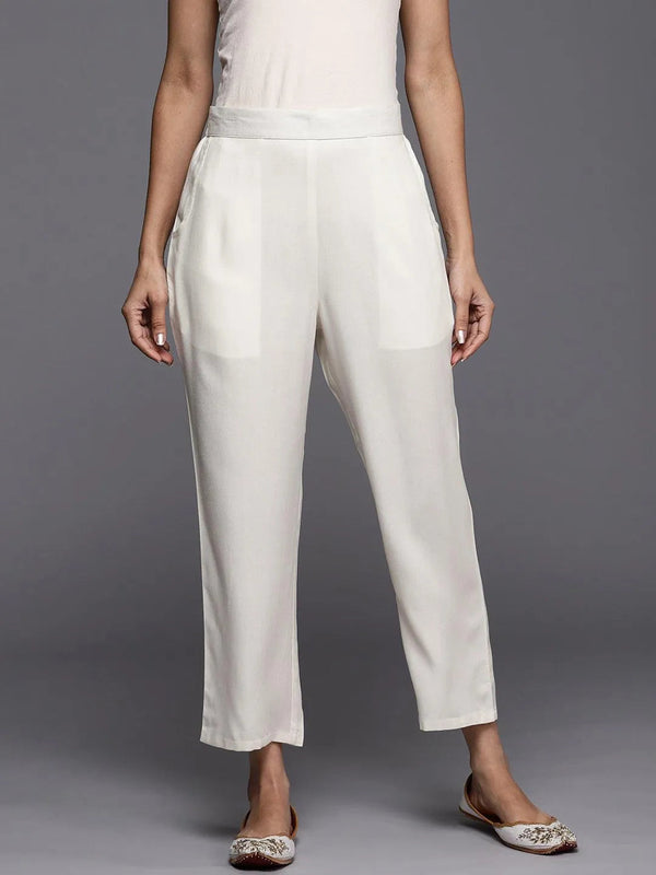 Off White Solid Pashmina Wool Trousers - Jashvi