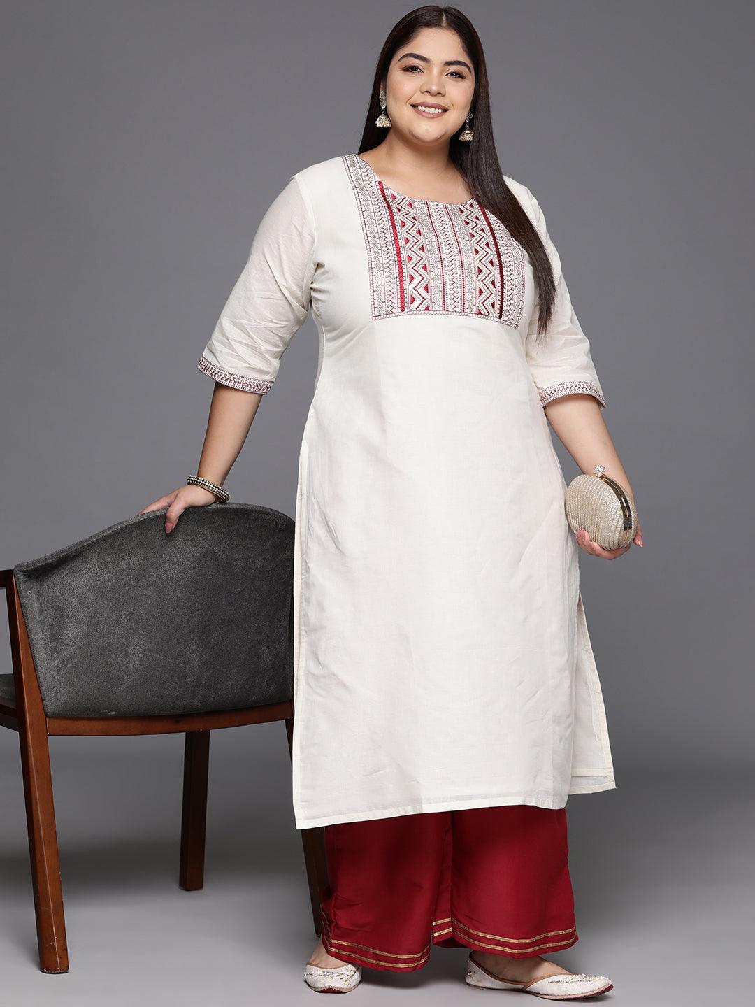 Off White Yoke Design Cotton Straight Kurta - Jashvi