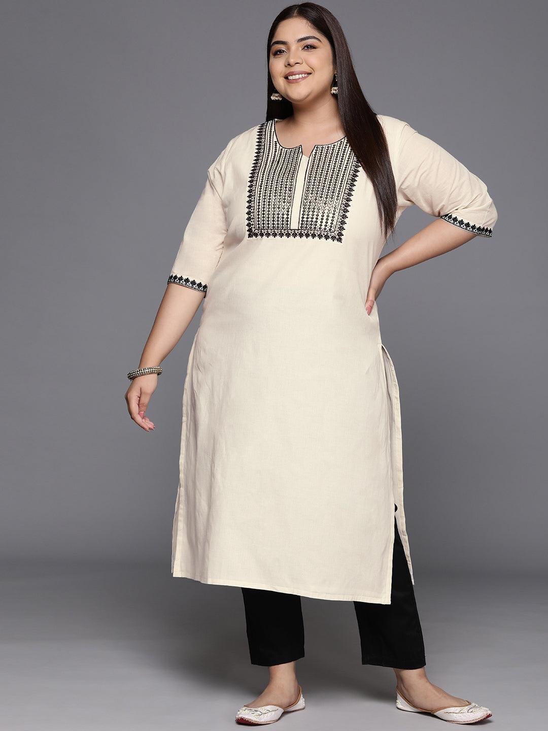 Off White Yoke Design Cotton Straight Kurta - Jashvi