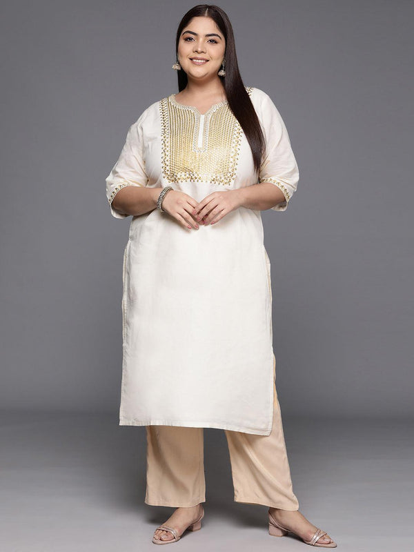 Off White Yoke Design Cotton Straight Kurta - Jashvi