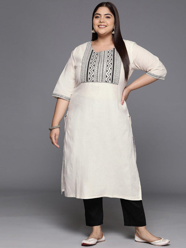 Off White Yoke Design Cotton Straight Kurta - Jashvi