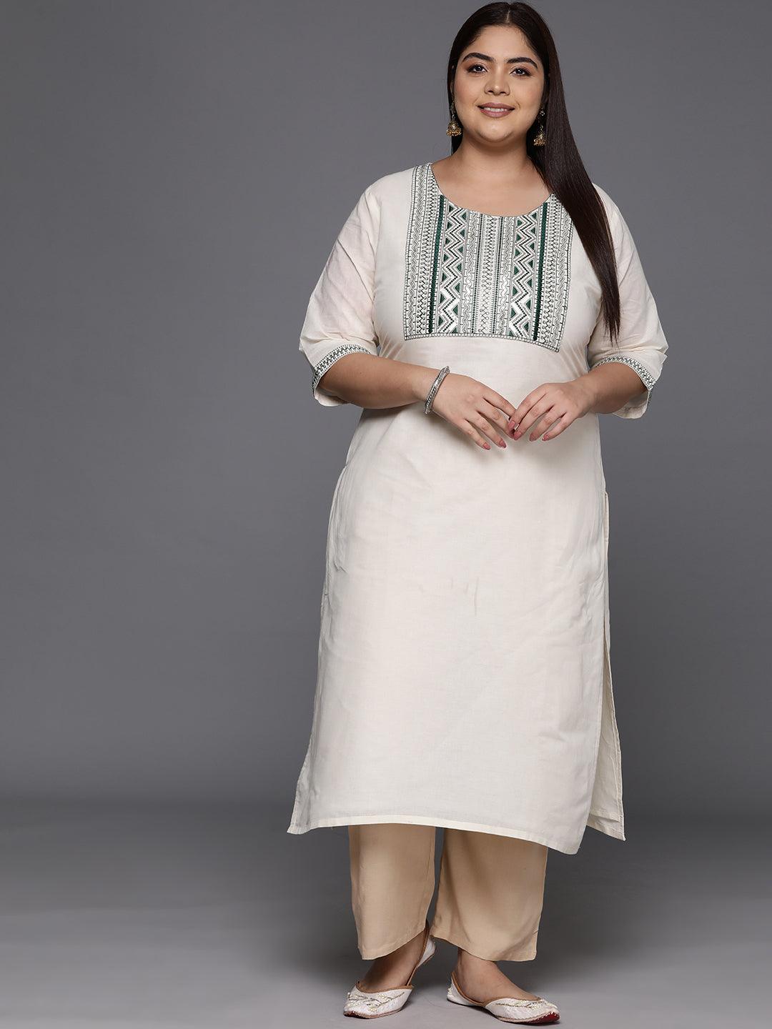 Off White Yoke Design Cotton Straight Kurta - Jashvi