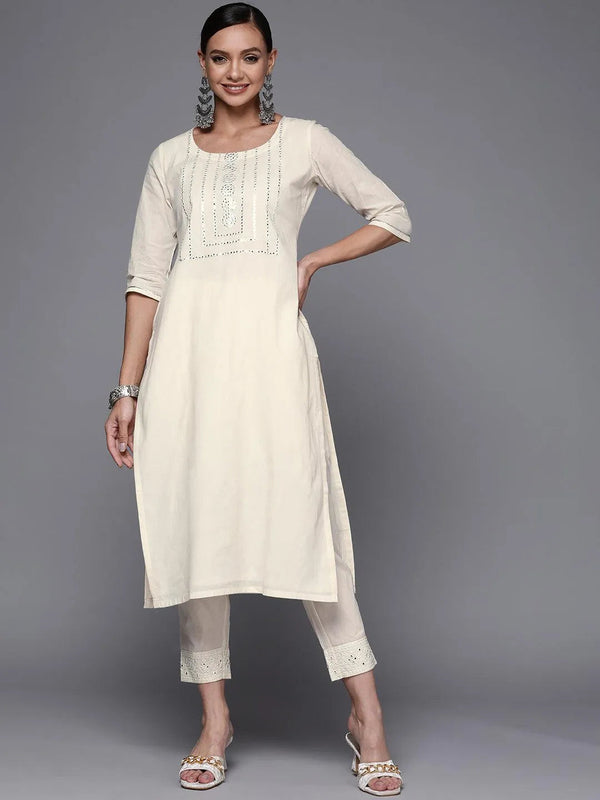 Off White Yoke Design Cotton Straight Kurta - Jashvi