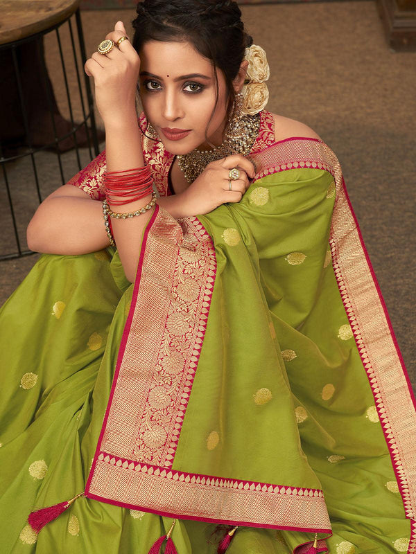 Women's Olive Designer Banarasi Silk Saree - Odette