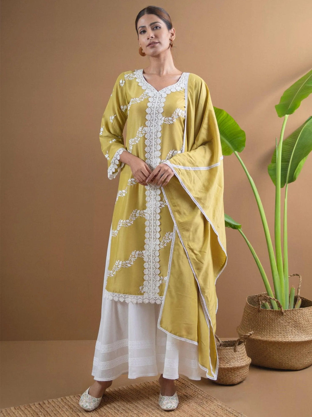 Olive Green Embroidered Cotton Suit Set - Jashvi