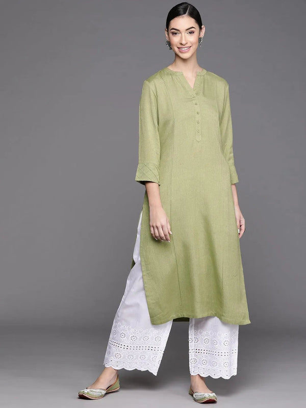 Olive Green Solid Cotton Kurta - Jashvi