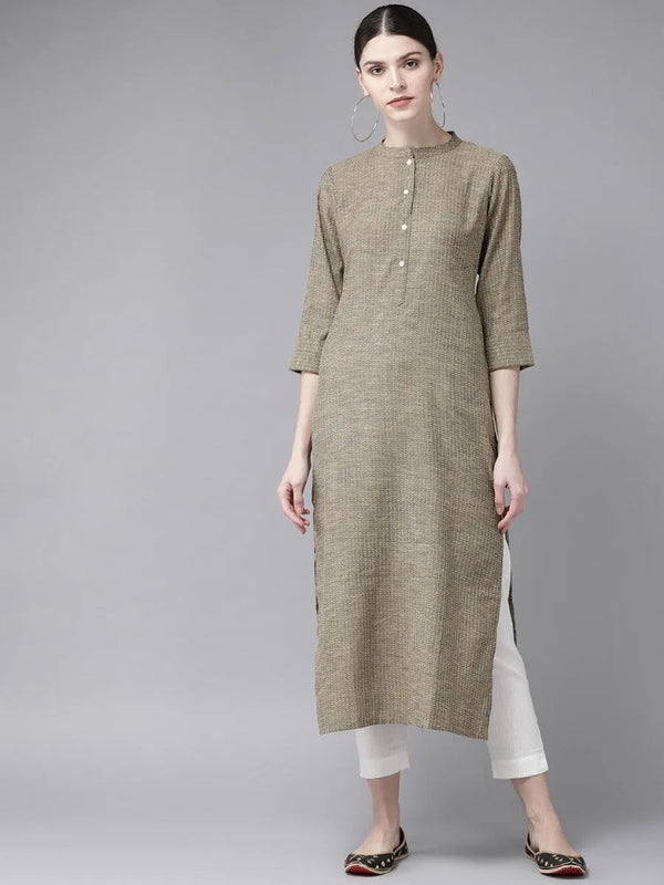 Olive Green Striped Cotton Kurta - Jashvi