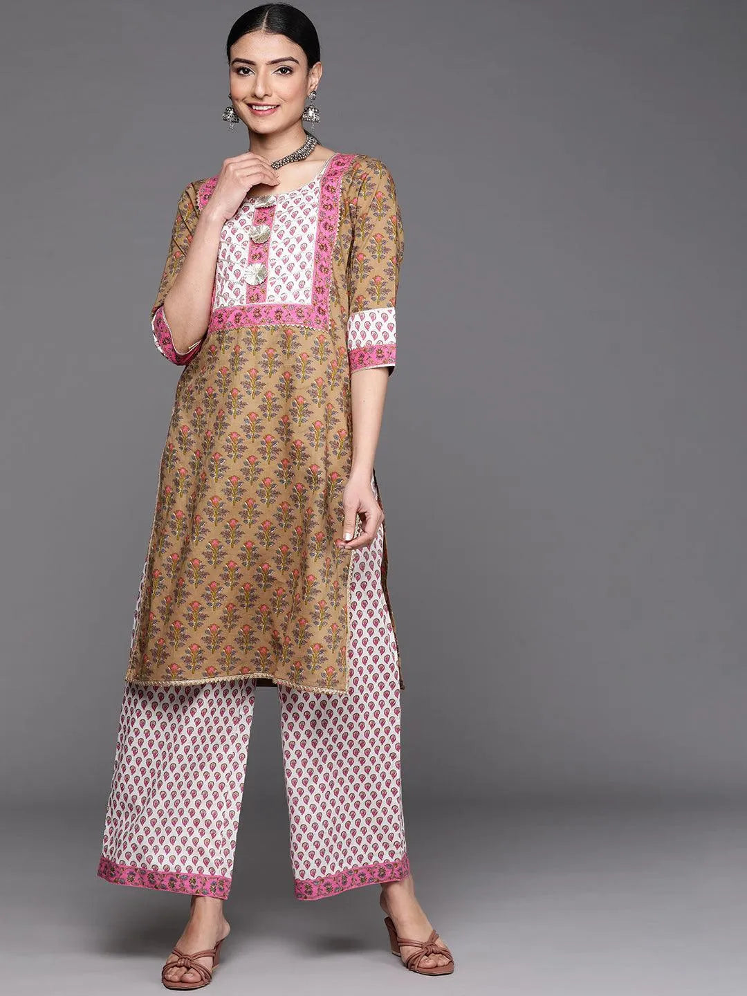 Olive Green Yoke Design Cotton Kurta - Jashvi