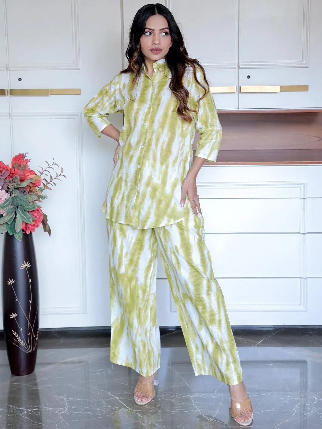 Olive Printed Cotton Night Suit - Jashvi