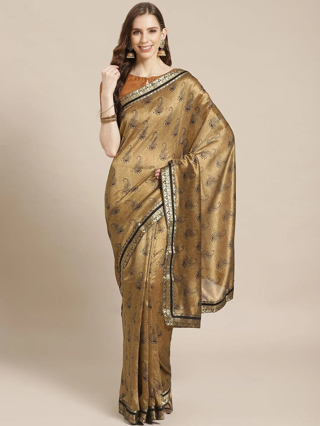 Olive Printed Silk Blend Saree - Jashvi