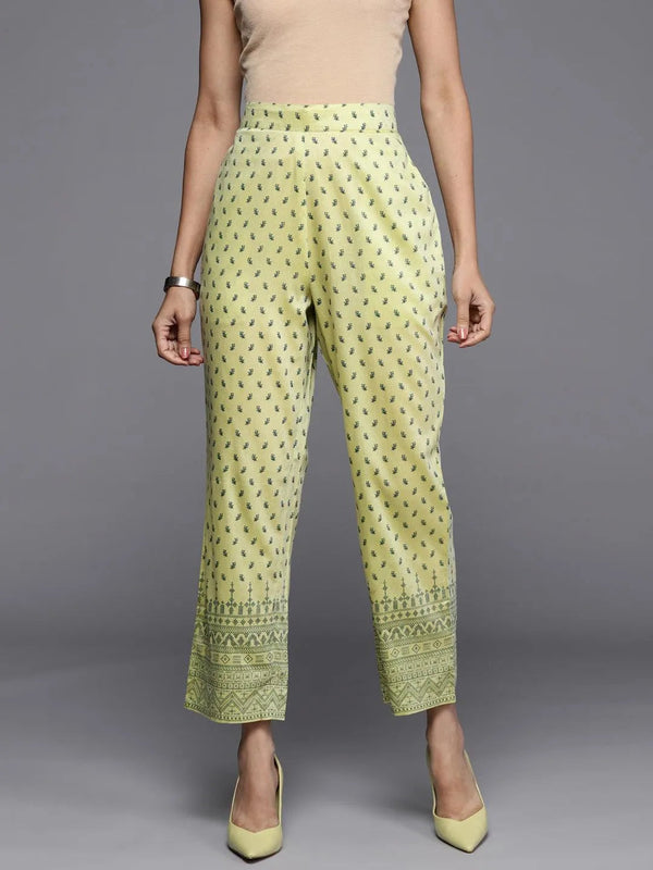 Olive Printed Silk Trousers - Jashvi