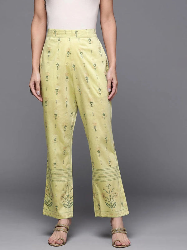 Olive Printed Silk Trousers - Jashvi