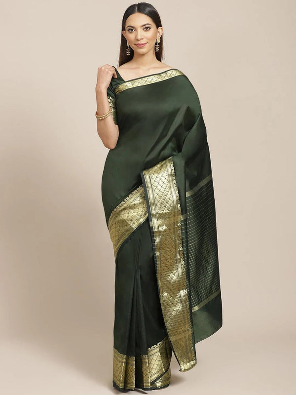 Olive Solid Silk Blend Saree - Jashvi