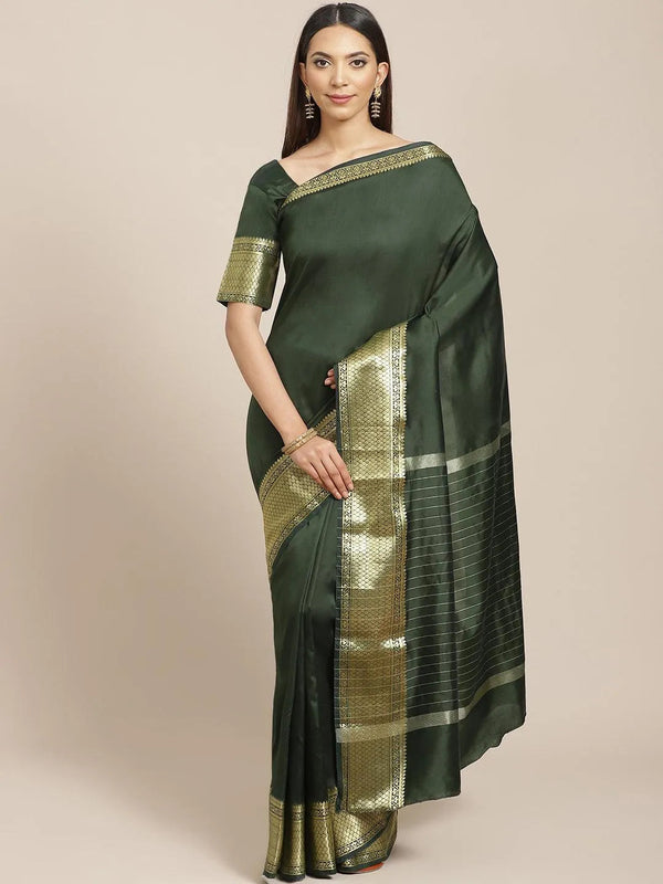 Olive Solid Silk Blend Saree - Jashvi