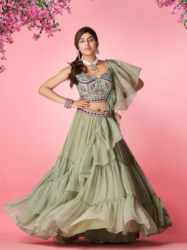 Women's Olive Women's Gorgeous Lehenga Choli Set - Odette