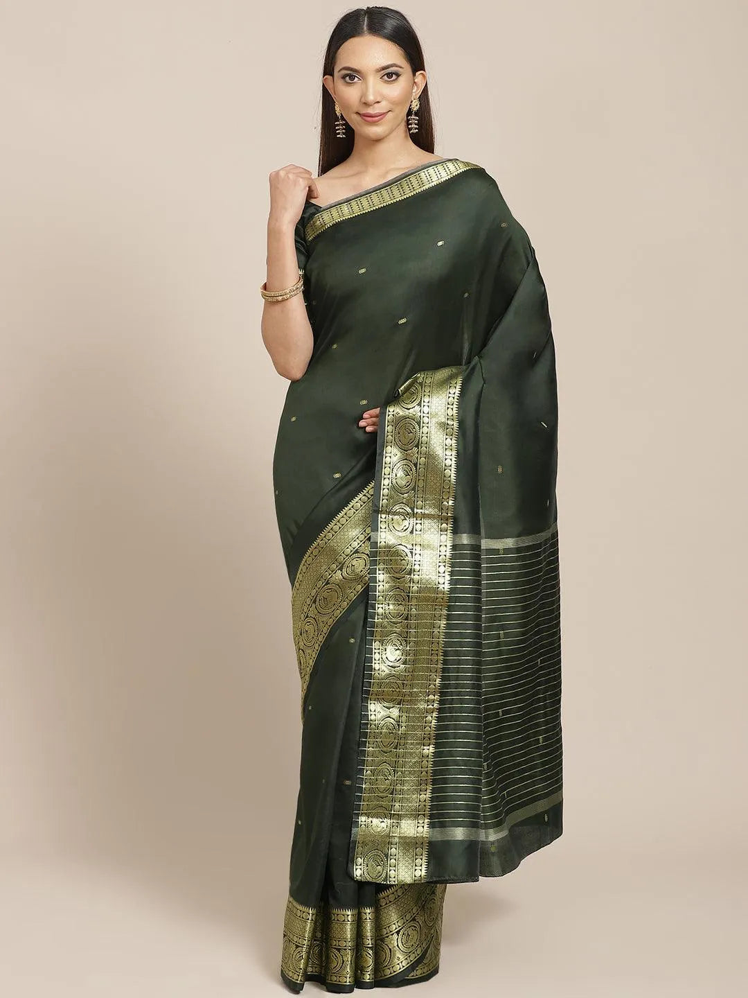 Olive Woven Design Silk Blend Saree - Jashvi