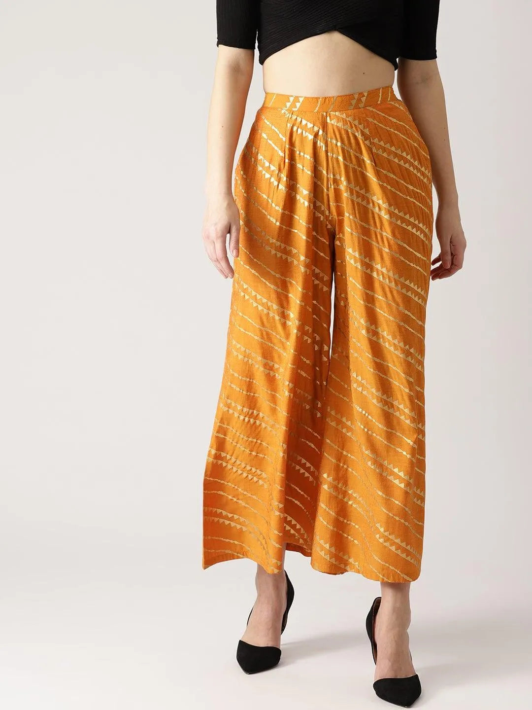 Orange Abstract Polyester Palazzos - Jashvi