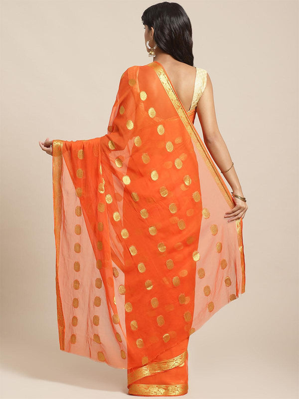 Women's Orange Casual Chiffon Solid Saree With Unstitched Blouse - Odette