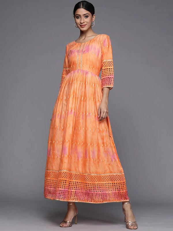 Orange Dyed Cotton Maxi Dress - Jashvi