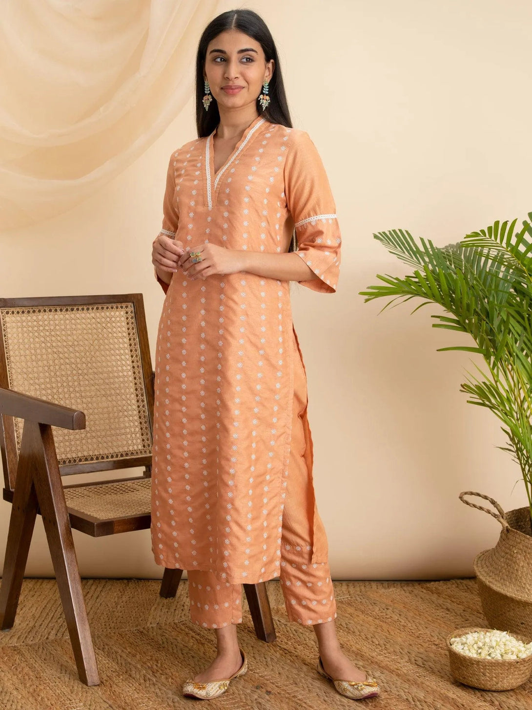 Orange Embroidered Silk Kurta - Jashvi