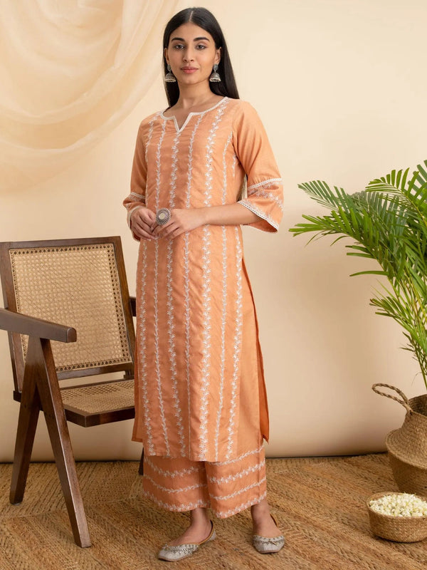 Orange Embroidered Silk Kurta - Jashvi