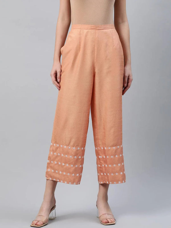 Orange Embroidered Silk Palazzos - Jashvi