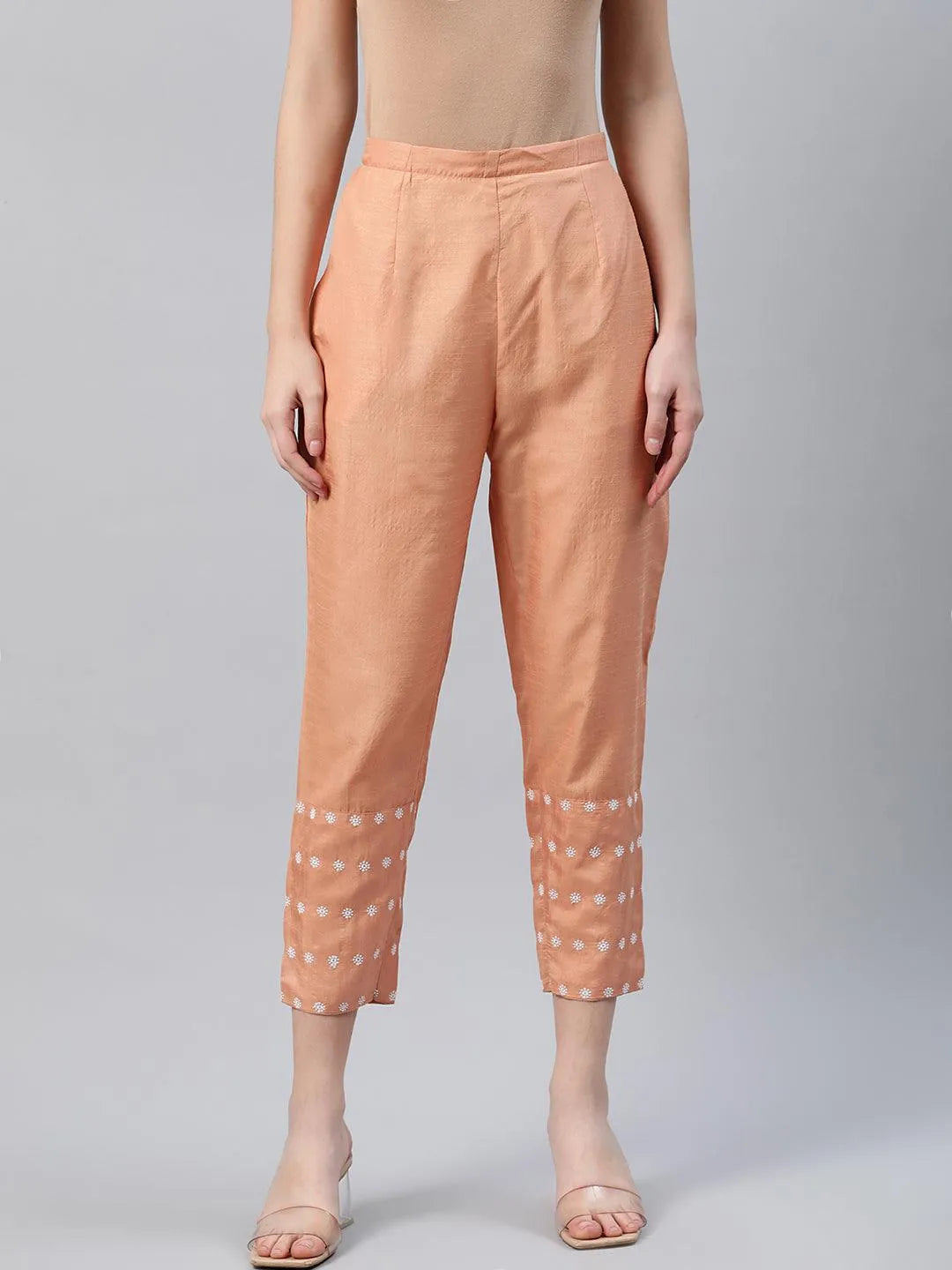 Orange Embroidered Silk Trousers - Jashvi