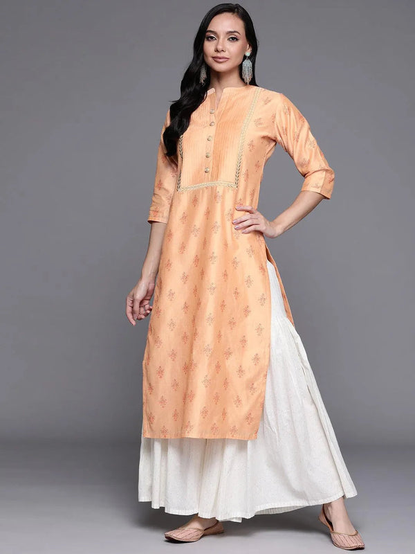 Orange Printed Chanderi Silk Kurta - Jashvi