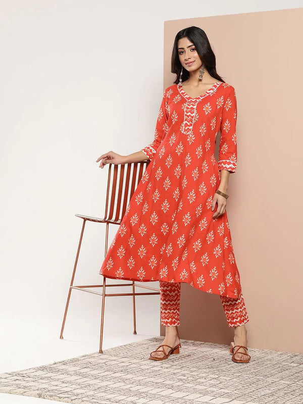 Orange Printed Cotton A-Line Kurta - Jashvi