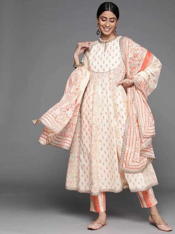 Orange Printed Cotton Suit Set - Jashvi