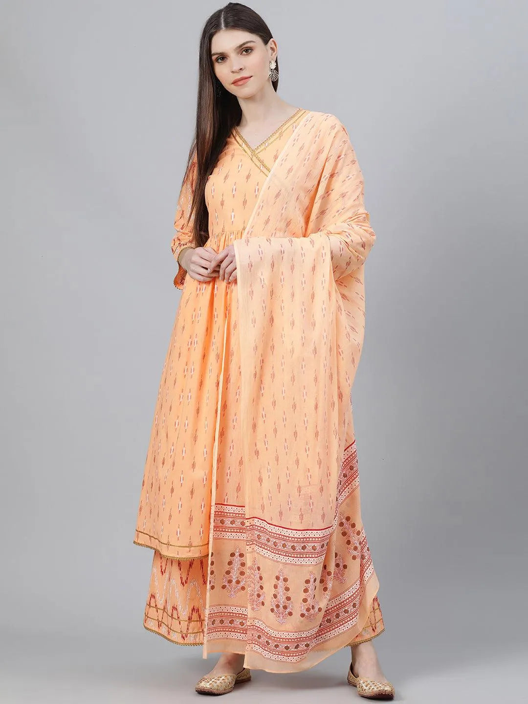 Orange Printed Cotton Suit Set - Jashvi