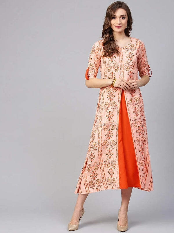 Orange Printed Cotton Dress - Jashvi