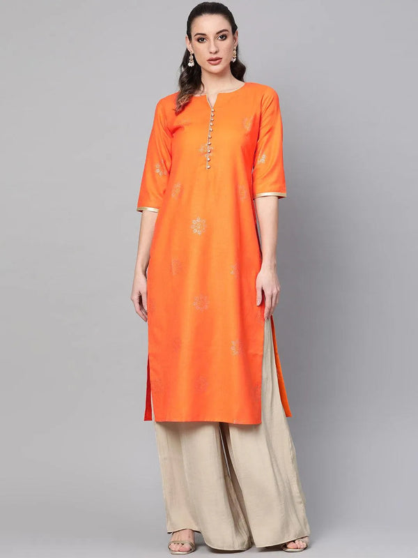 Orange Printed Cotton Kurta - Jashvi