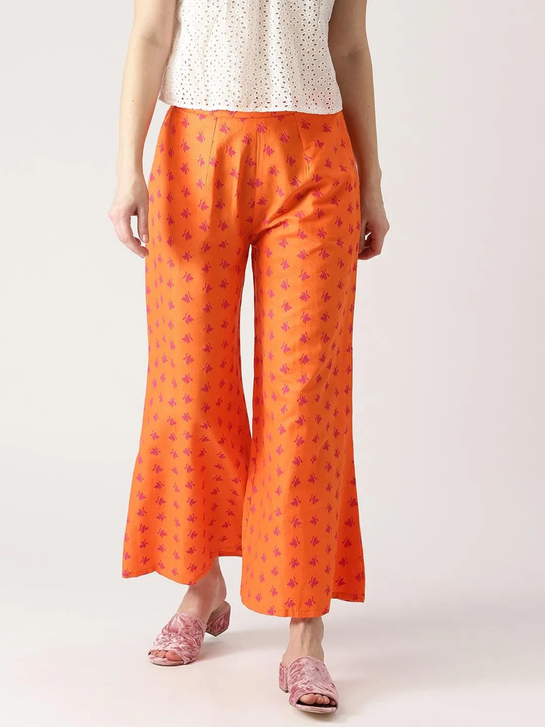 Orange Printed Cotton Palazzos - Jashvi