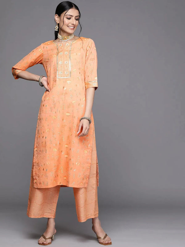 Orange Printed Cotton Silk Kurta - Jashvi