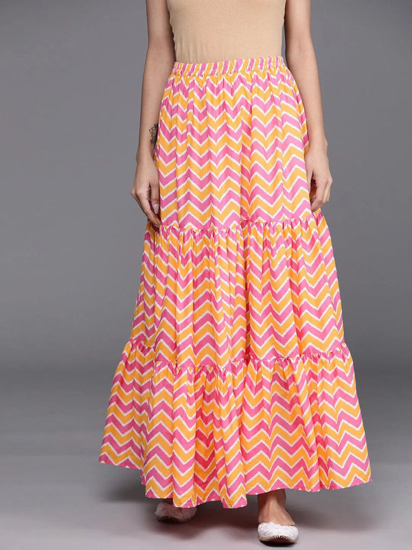 Orange Printed Cotton Skirt - Jashvi