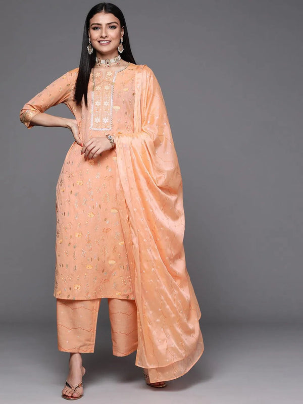 Orange Printed Cotton Suit Set - Jashvi