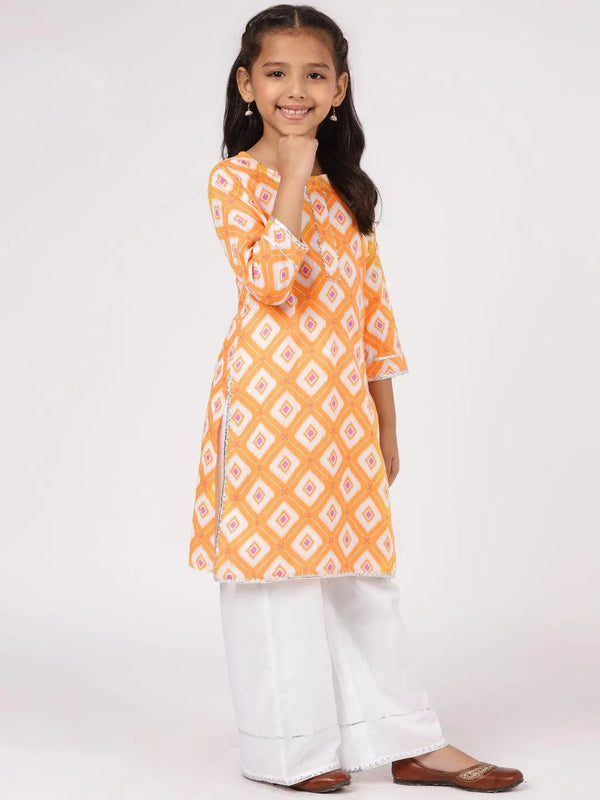 Orange Printed Cotton Kurta Set - Jashvi