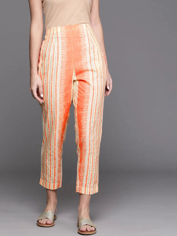 Orange Printed Cotton Trousers - Jashvi