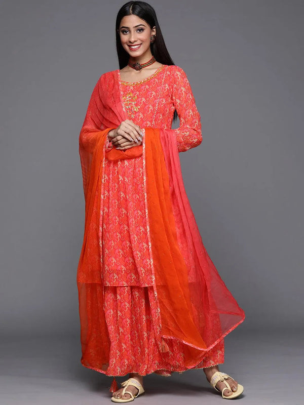 Orange Printed Georgette Suit Set - Jashvi