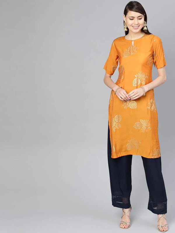 Orange Printed Muslin Kurta Set - Jashvi