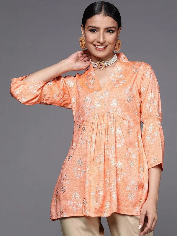 Orange Printed Rayon A-Line Kurti - Jashvi