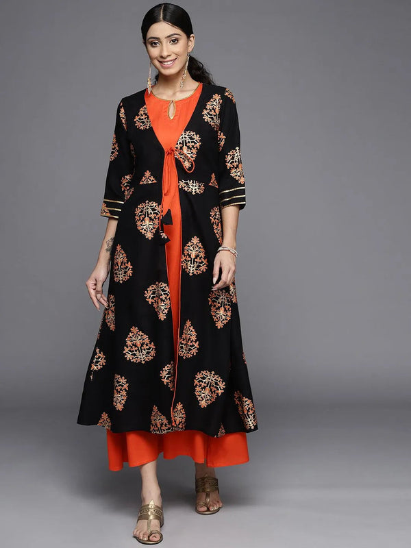 Orange Printed Rayon Dress - Jashvi